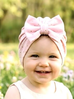 Handmade Baby Turban Hat Pink silver Polka Dot Newborn turban pink hat baby girl